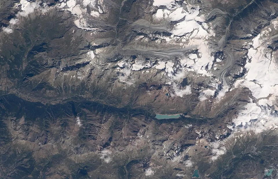 Brenay Glacier — ISS067 E 152527 View of Alps, Valpelline valley, Lac de Place Moulin, sidevalley Val d' Ollomont, glaciers…