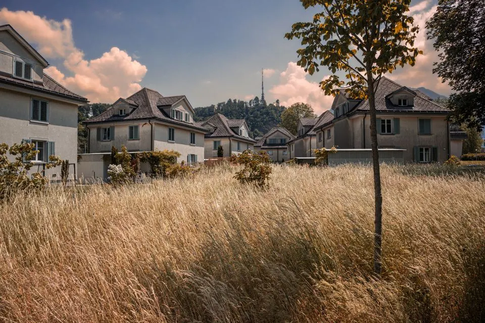 Corso — Picturesque houses in a serene residential area of Sankt Gallen, surrounded by nature.