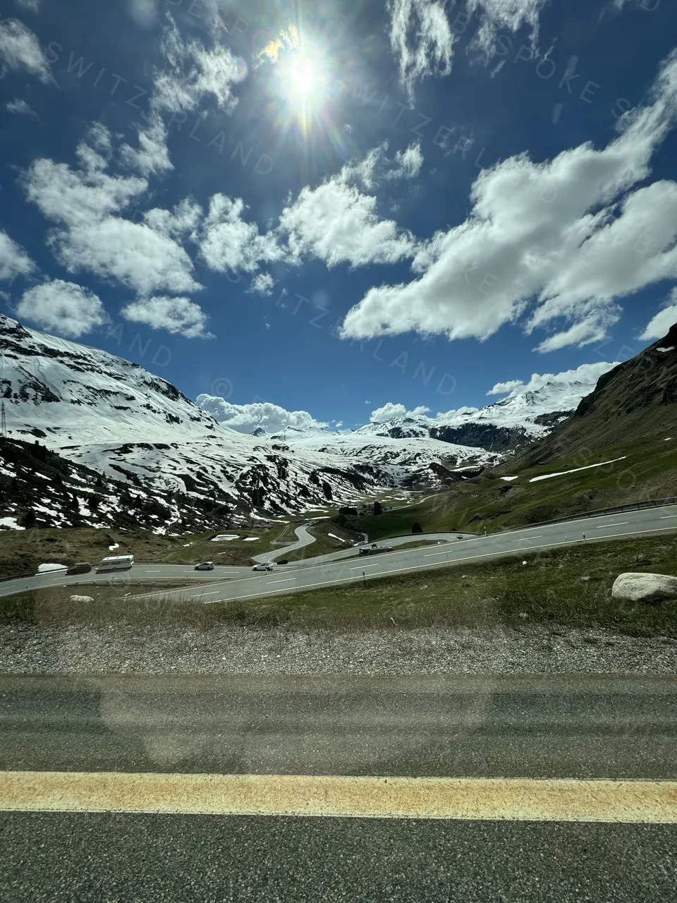 The Julier Pass in May, snow still on the slopes