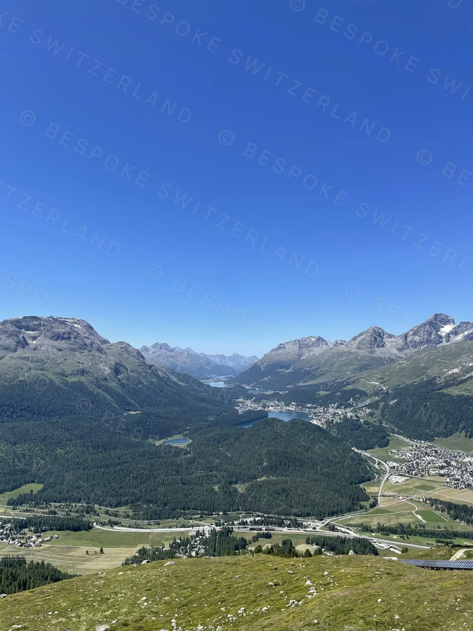 Muottas Muragl funicular — The Upper Engadin lakes from Muottas Muragl