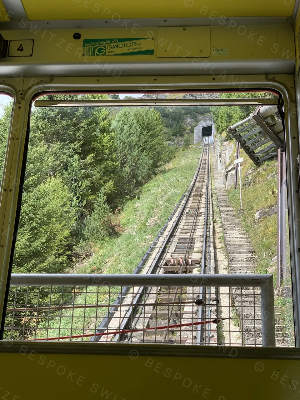 Inside the Niesenbahn car on the way up