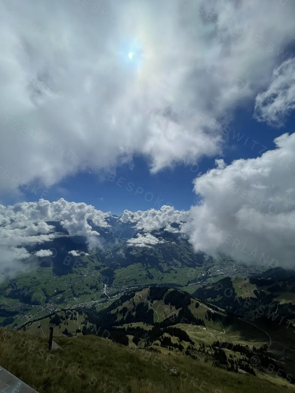 Niesenbahn — Summit meadow on the Niesen, Bernese Oberland below