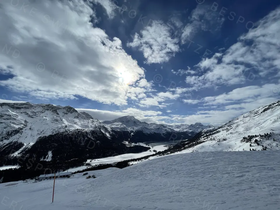 St. Moritz — Corviglia pistes with the Engadin below