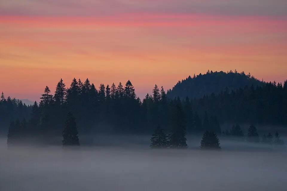 Parc Jura vaudois — 051 Sunrise and mist at Col de la Givrine Parc naturel régional Jura vaudois Photo by Giles Laurent